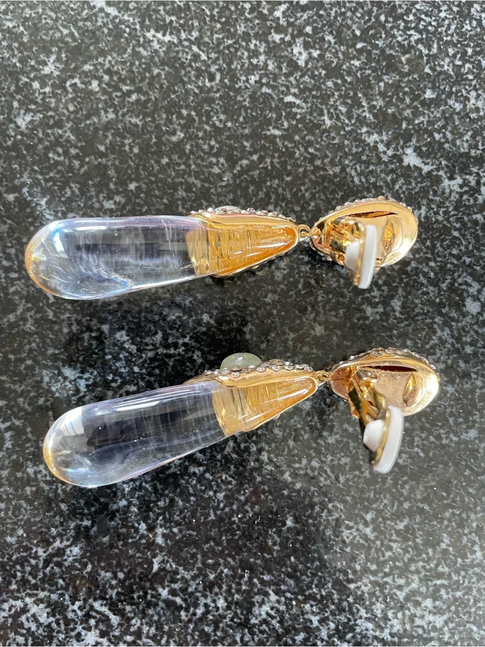 Alexis Bittar Modernist Gold Gem Encrusted Drop Clip Earrings